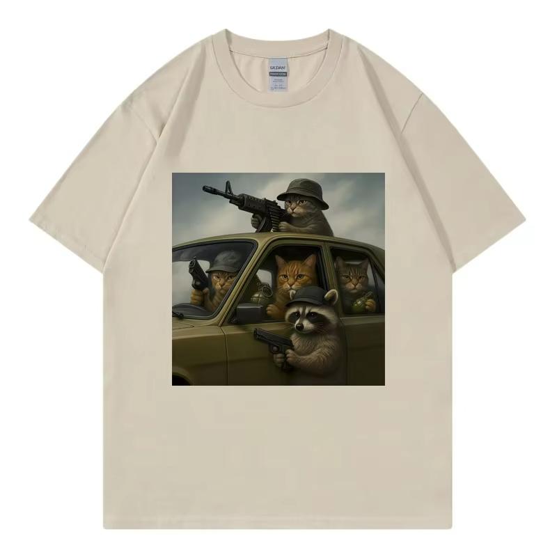 Funny Cat Gang Graphic T Shirts Men Women Vintage Fashion Short Sleeve T-shirts High Quality Cotton Oversized T-shirt Streetwear