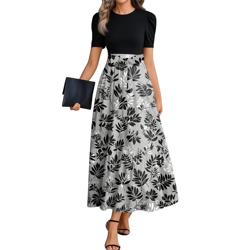 Women's Floral Print High Waist Fashionable And Elegant Dress