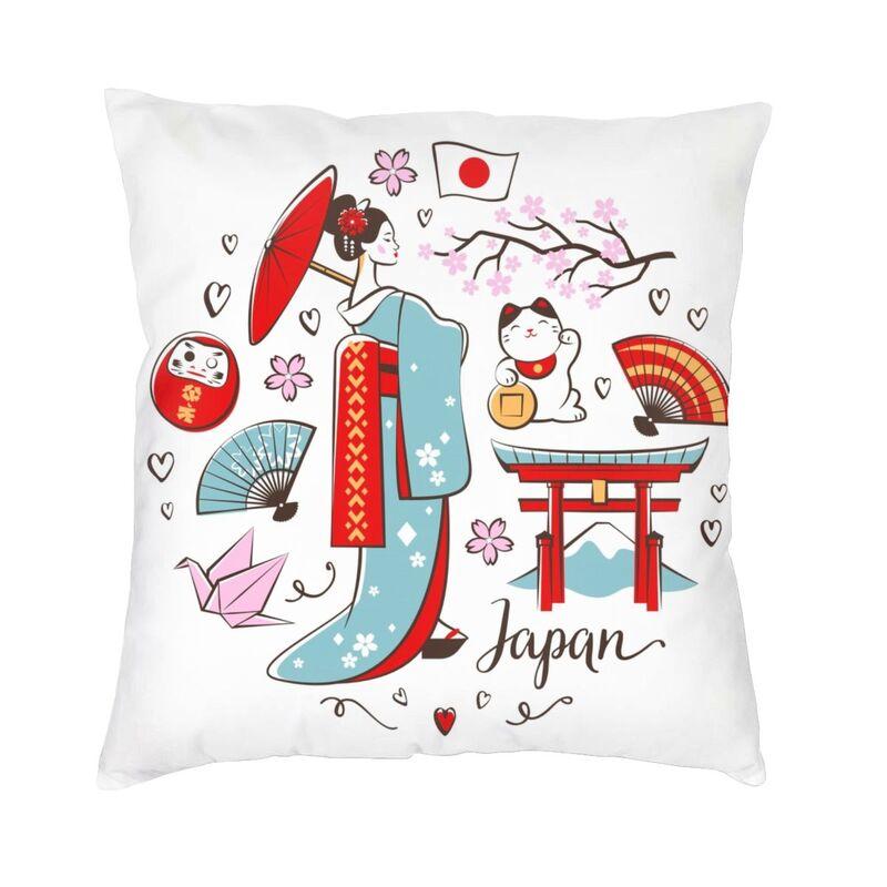 Luxury Maneki Neko Waving Sofa Cushion Cover Soft Lucky Cat Japanese Charms Throw Pillow Case Home Decorative Pillowcase