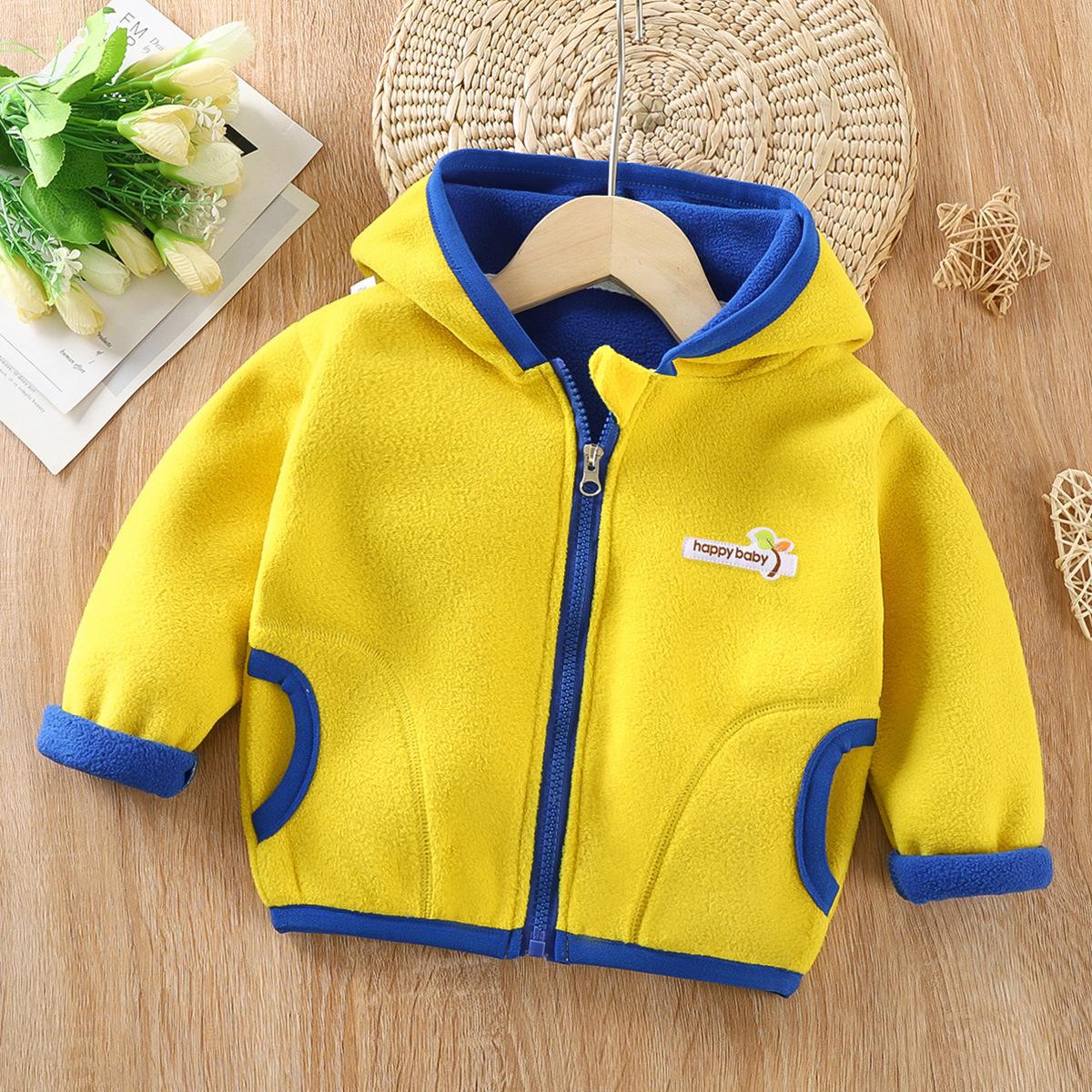 

Детские пальто, флисовое шерстяное пальто с капюшоном для мальчиков и девочек, осеннее однотонное пальто с медвежьими ушками, детская верхняя одежда, зимняя бархатная куртка 120cm жёлтый