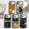 Art Oil Painting Cat Phone Case For iPhone17,16,15,14,13,12,11 Plus,Pro Max Black Border Silver  Plated Cover
