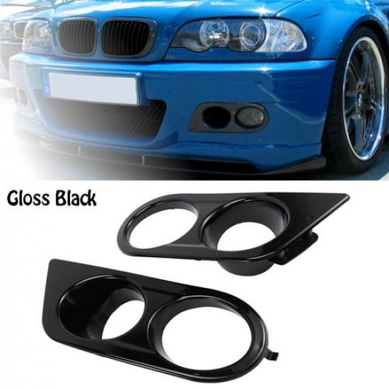Gloss Black Front Bumper Lower Fog Light Cover For 2001-2006 BMW E46 M3  Pair