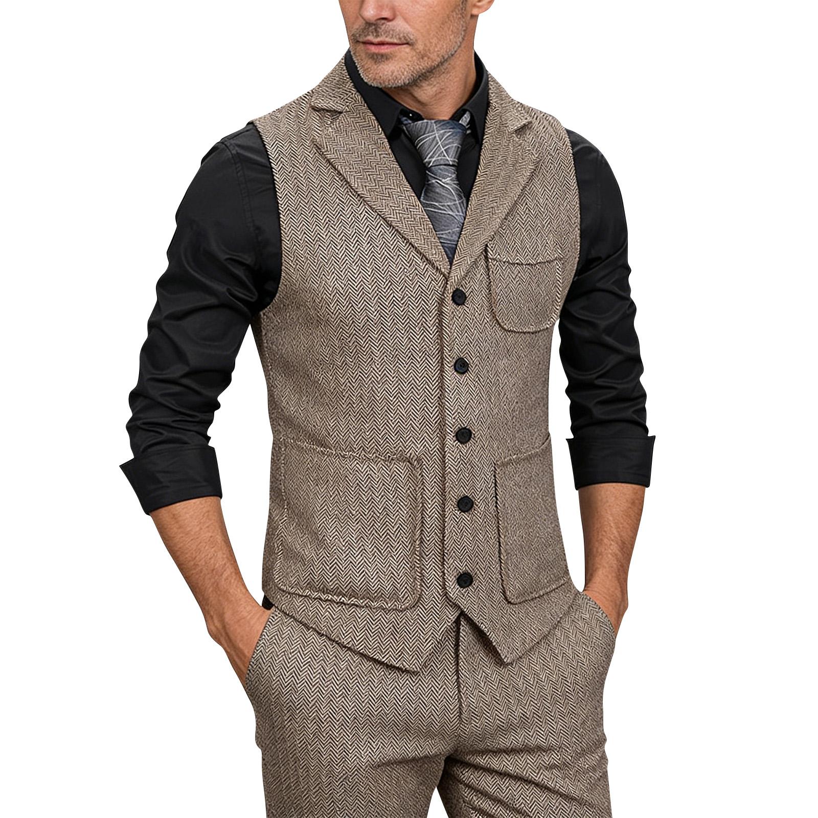 

Чоловіча однобортна жилетка з лацканами та багатьма кишенями Business Casual Жилетка XXL