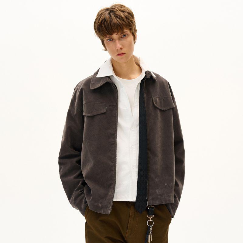 

Madwitch Retro Stereo Deconstructed Patchwork Faux Suede Workwear Jacket Tops for Men and Women with Lapel and Regular Shoulders Short Jacket Gray XL
