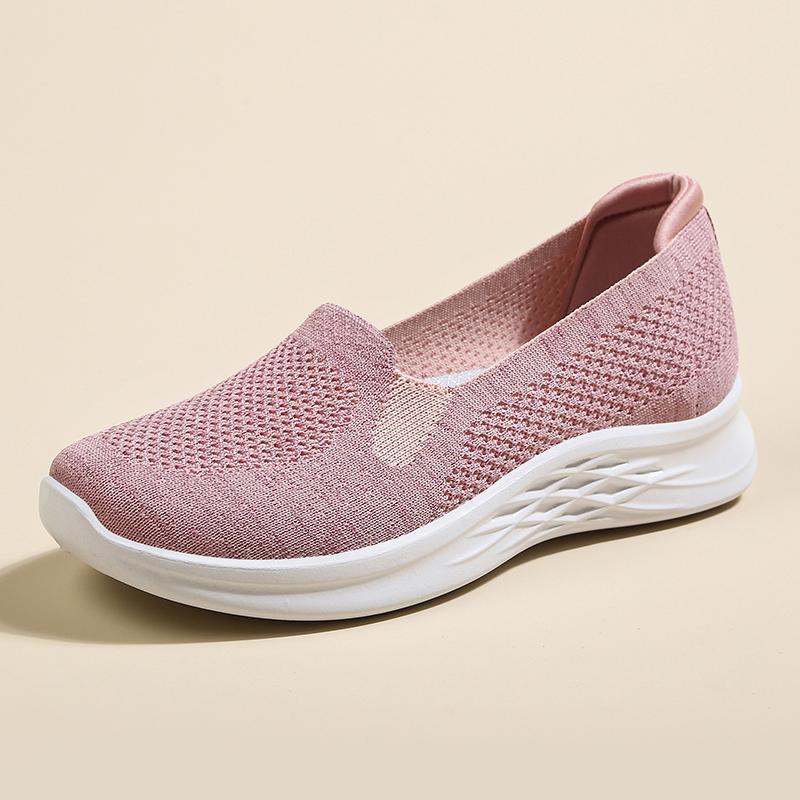 Women's Slip-on Flat Shoes Outdoor Lightweight Soft Sole Vulcanized Shoes Famale Comfortable Mesh Flying-Woven Walking Footwear