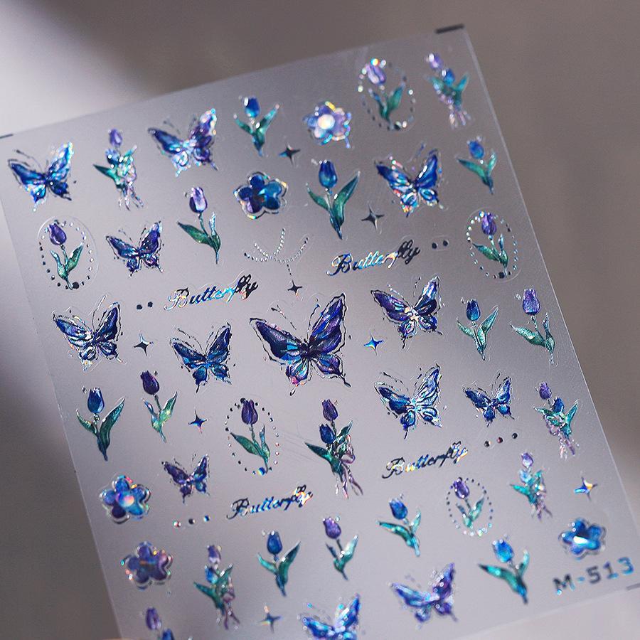3D Embossed Gold Foil Nail Stickers Relief Butterfly Nail Art Decals Aurora Holographic Butterfly Self-Adhesive Nail Stickers