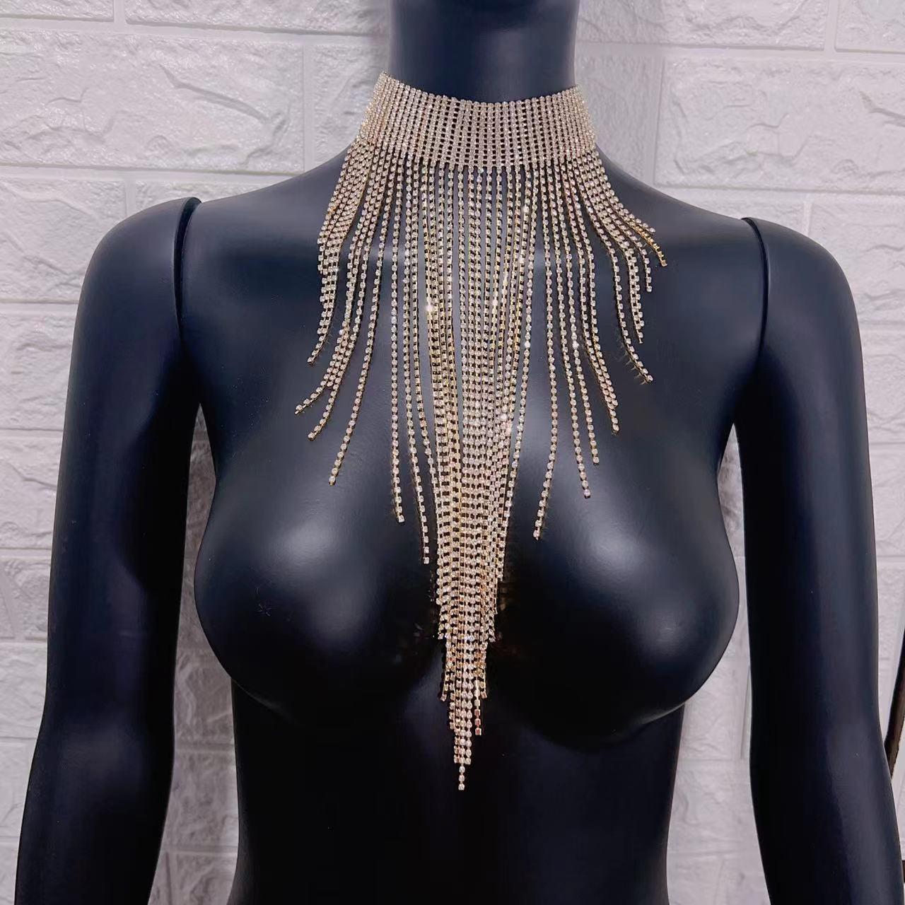 

Изысканный европейский и американский чокер с кисточками и бриллиантами на ключицу - Женский модный аксессуар для ночного клуба золотой