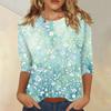 Women's Casual Three Quarter Sleeve Floral Print Crew Neck Top Loose Fit Lightweight Pullover Blouse for Daily Wear