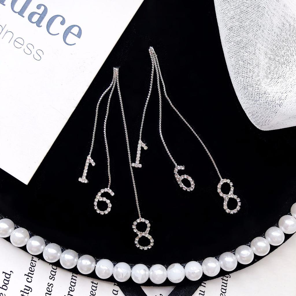 Tassel Earrings Diamond Butterfly Flower Pearl Stud Earrings Temperament Fashion Long Thin Earrings