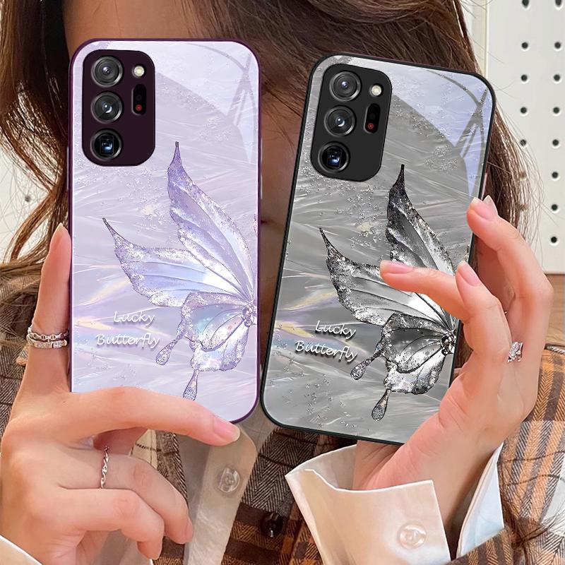 Flowing Butterfly For Samsung Galaxy Note 8 9 10 PRO 20 Ultra A01 02 03 Core 04E 4G 12 13 5G Tempering Glass Phone Case