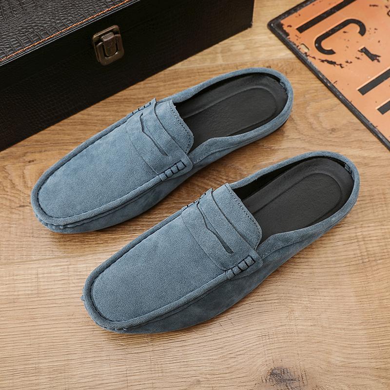 Fashion Leather Men Half Slippers Summer Breathable Mens Casual Shoes Slip-on Lazy Driving Shoes Comfortable Walking Loafers Moccasins