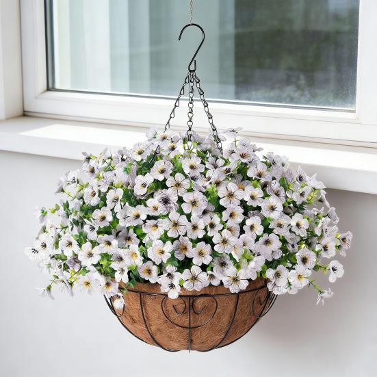 Künstliche Blumen Hängekorb Kunstblumen mit Eukalyptusblättern Hängepflanzer Enthält Blumen für Frühling Sommer Veranda Garten Terrasse