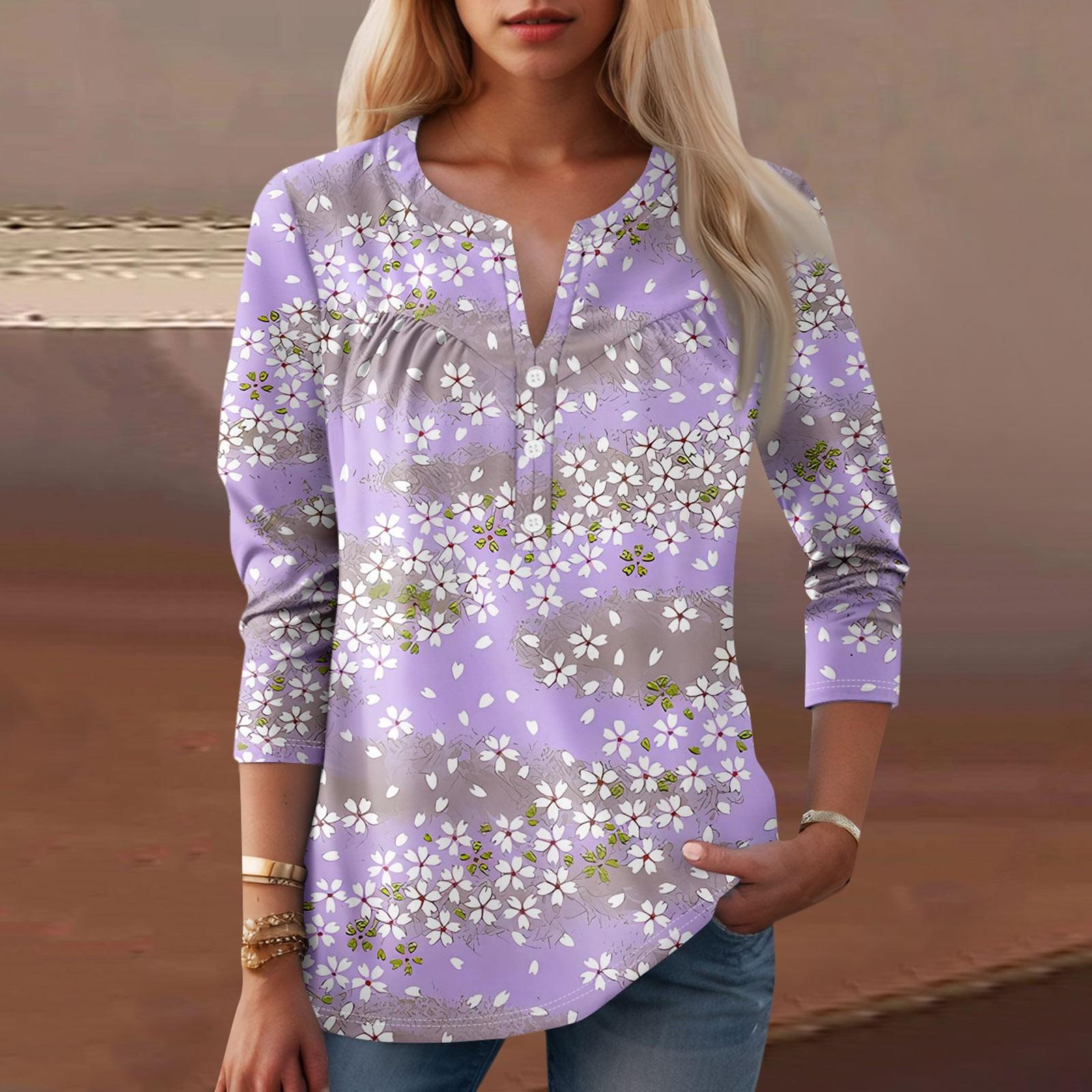 

Женская мода повседневный топ с длинным рукавом и круглым вырезом с цветочным принтом XXXL светло-фиолетовый