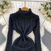 Autumn Winter Women Casual Turtleneck Twist Knitted Sweater Long Midi Slim Bodycon Pullover Dresses