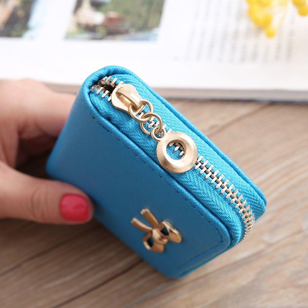 Durable Bow Cosmetic Bag Portable Solid Color Coin Purse Zipper Sanitary Napkins Organizer