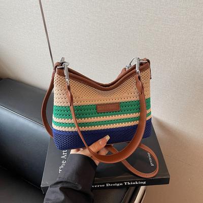 New Striped Rainbow Underarm Bag Street Trend Shoulder Bag Knitted Simple Large Capacity Casual Messenger Bag