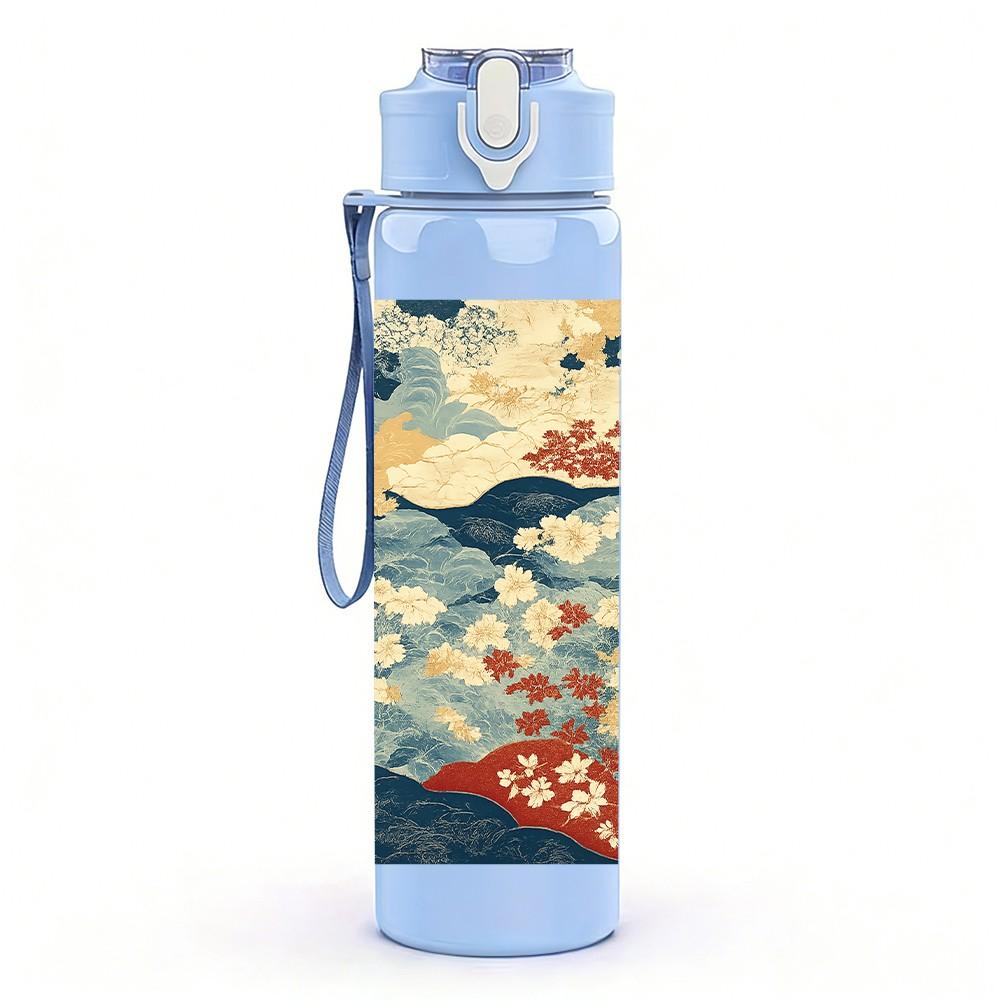 1PC Sea Turtle Coral Reef Ocean 750ml Color Plastic Sports Water Bottle Leakproof Flip Straw Lid Suitable for Sports Office Home Use