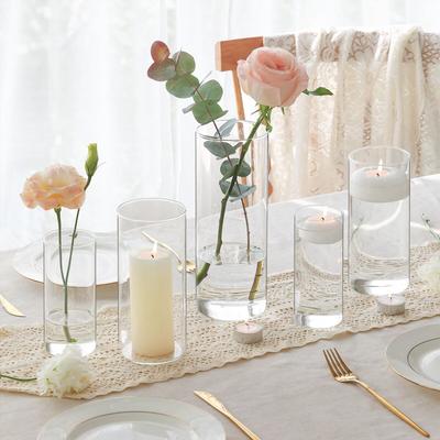 אגרטלי גליל זכוכית מיכל פרחים אגרטל פרחים גליל פמוטים לנרות עמוד דקים פמוטים לחתונה קישוט