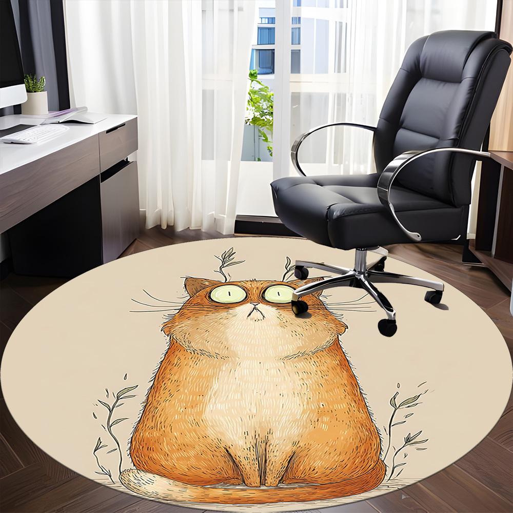 1PC Cat Whiskers Office Round Area Rug,  Mat Suitable ForOffice, Under Office Chairs Bedroom Living Room Home Decor, Room Deco