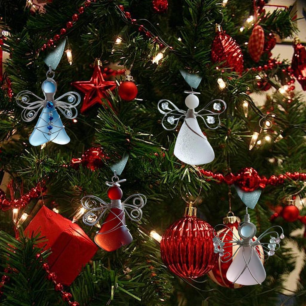 Sea Glass Christmas Ornaments 6 Pieces Angel Coastal Pendant 2D Acrylic Christmas Tree Hangable Decorations for Living Room