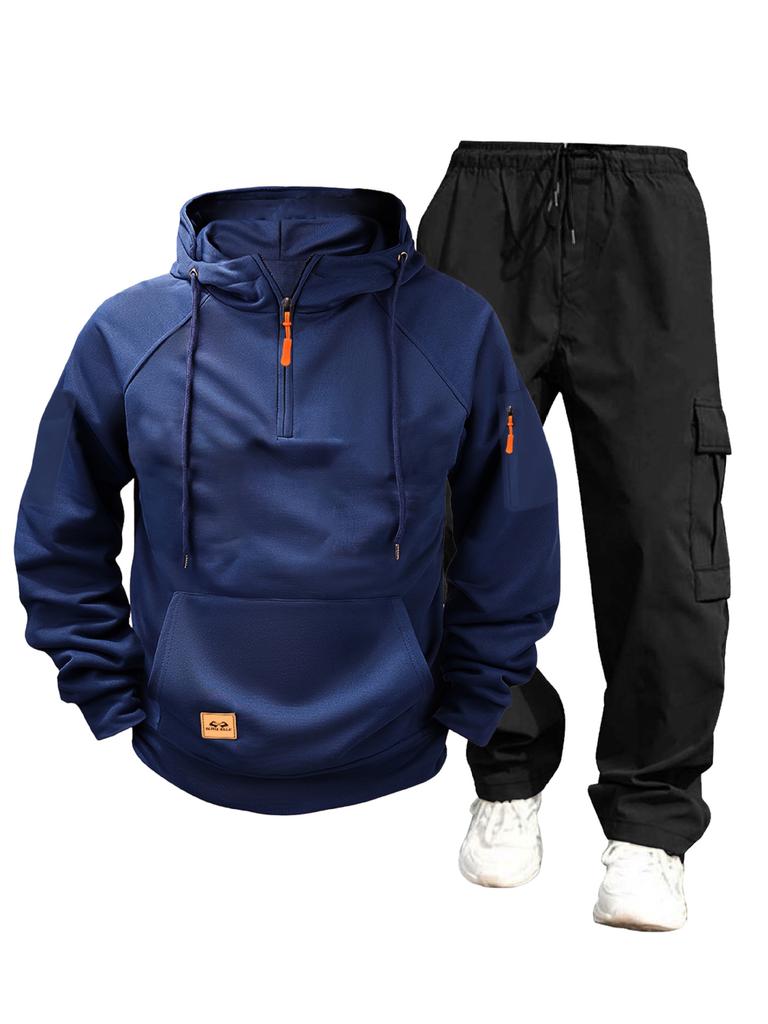 New Autumn and Winter Men's Sweater Hoodie Zipper Multi-pocket Jumper Casual Sweater Set