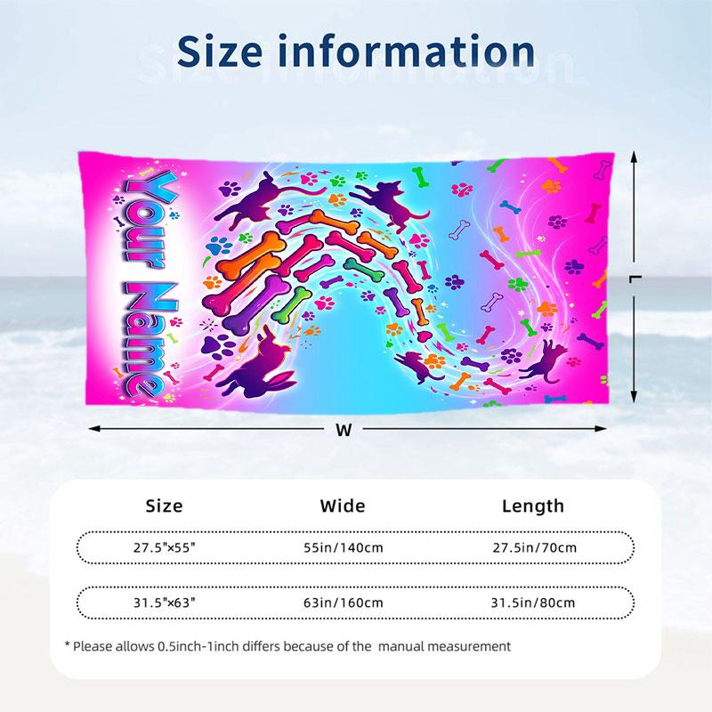 Dog Theme Beach Towel Personalized Custom Name & Text Soft Quick Dry Beach Towel for Swimming Travel