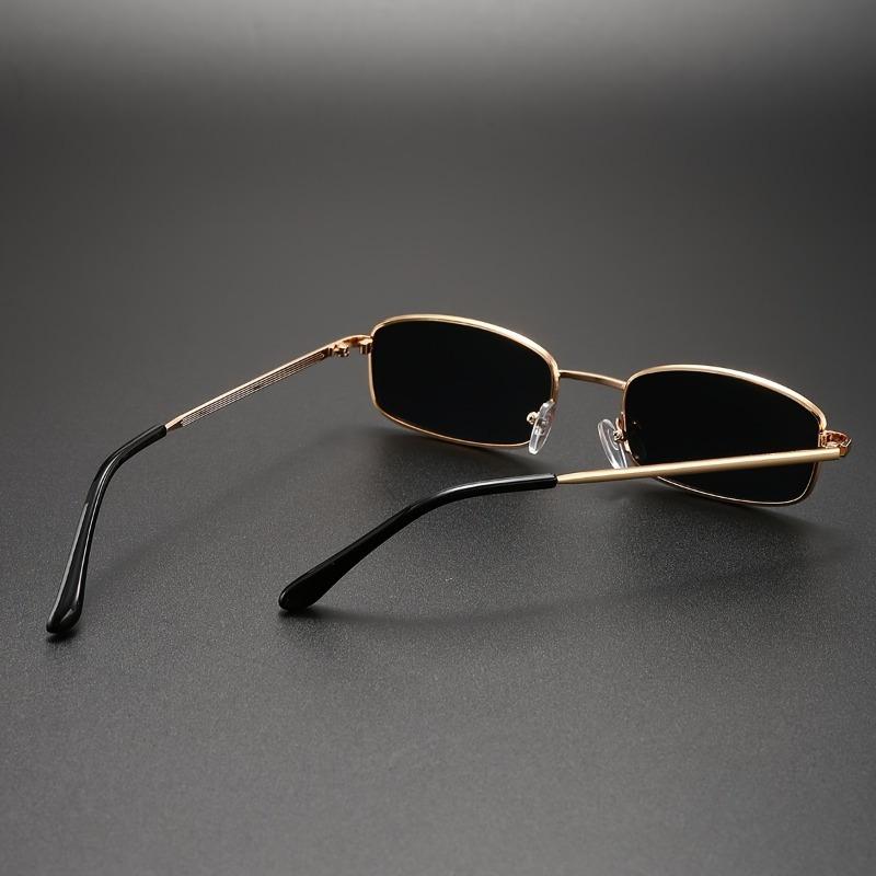 Men Vintage Square Metal Frame Fashion Sunglasses - Golden-Tone Retro Style, Anti Glare PC Lenses, Sleek Design for Business & Casual Wear