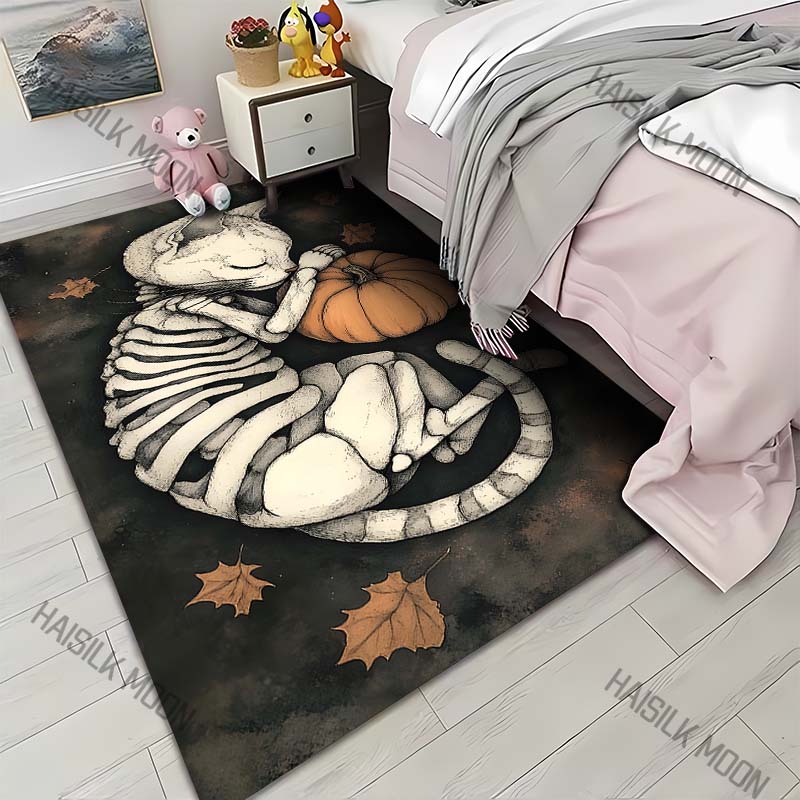 Cat and Pumpkin Print Carpet for Living Room Bedroom Bedside Floor Mat Cloakroom Area Rugged Home Halloween Decoration
