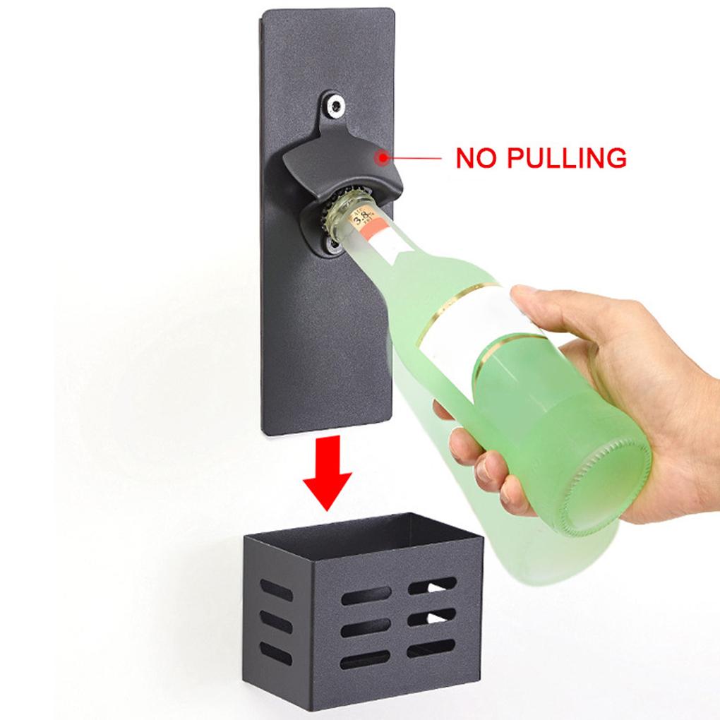 Stainless Steel Wall-Mounted Wine Bottle Opener Counter Beverage Cap Remover with Basket Night Clubs Supplies Decoration