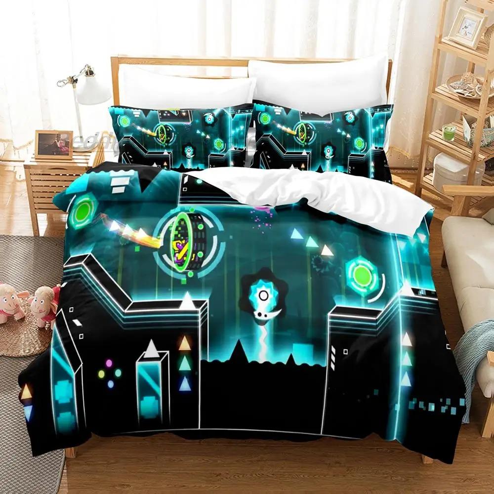 Angry Geometry Dash Bedding Set Single Twin Full Queen King Size Bed Set Aldult Kid Bedroom Duvetcover Sets 3D Print Cartoon