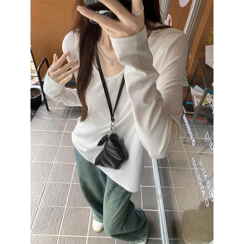 

Women s V-Neck Long-Sleeve White T-Shirt - Spring/Autumn Casual Basic Top Large білий