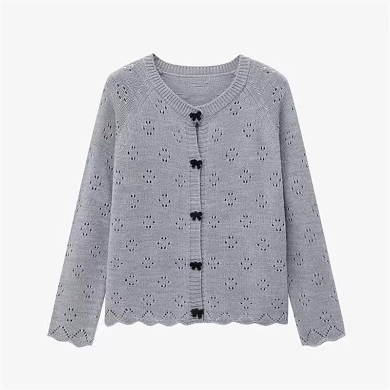 

Роскошный вязаный кардиган с длинными рукавами и бантом на пуговицах для женщин - Коллекция весна/осень 2024 Medium серый