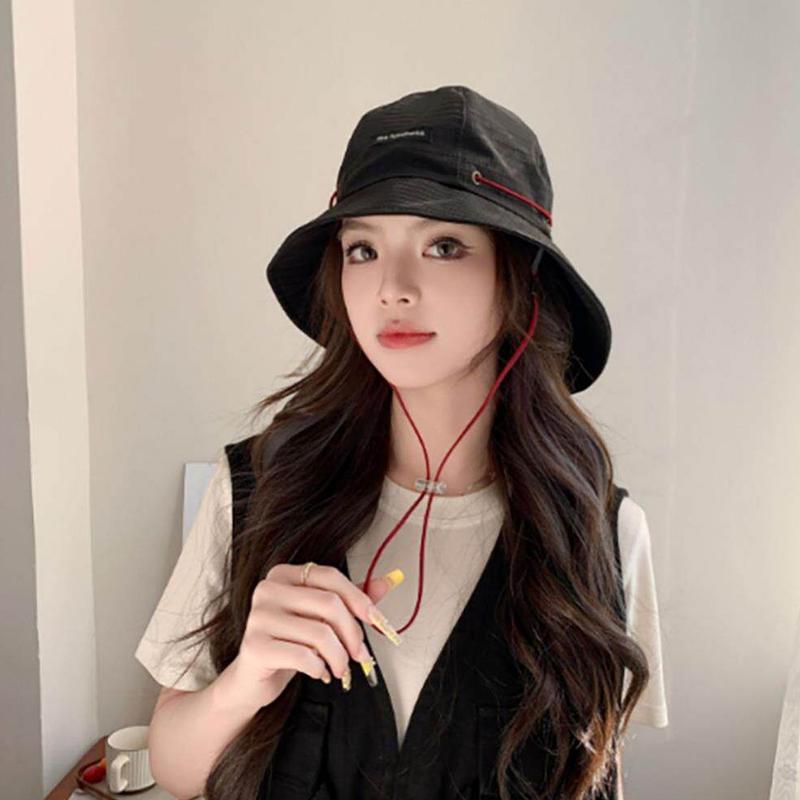Fashion Drawstring Fisherman Hat Foldable Sun Protection Quick-Drying Travel Sun Hat Wide Brim Hiking Hat