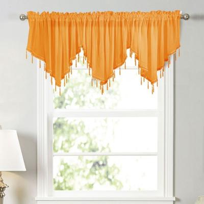 Solid Color Sheer Curtain with Beads Tassels Short Curtain Durable Window Drape Shades Home Decor