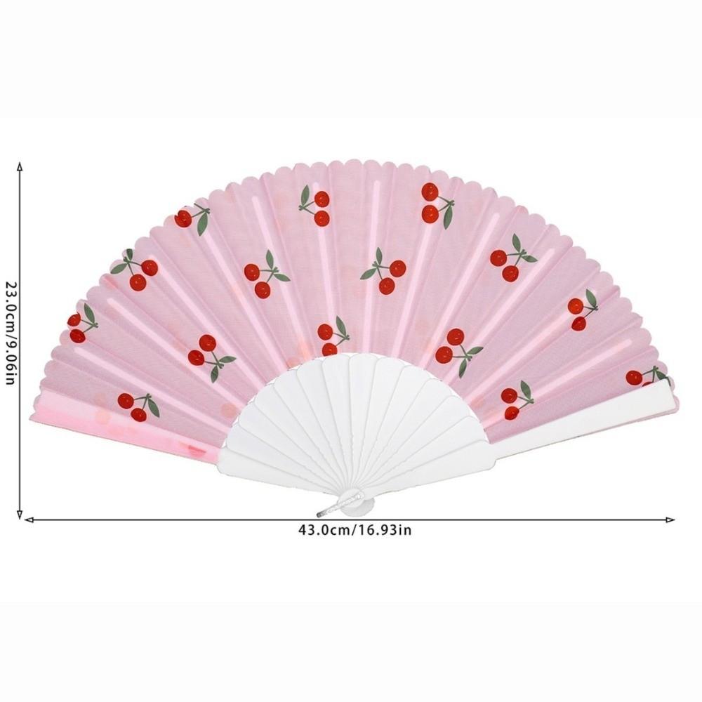Ventilateur à main pliant design cerise motif fruité Ventilateur rafraîchissant Cadeau Ventilateur à pompon en tissu Femmes