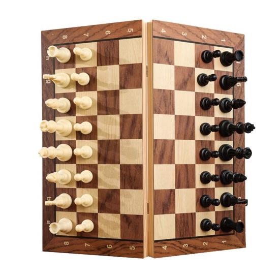 2-In-1 Magnetic Chess Game Wooden Foldable Chess Board Pieces Storage Box Portable Kids Adults Classic Strategy Chess Game