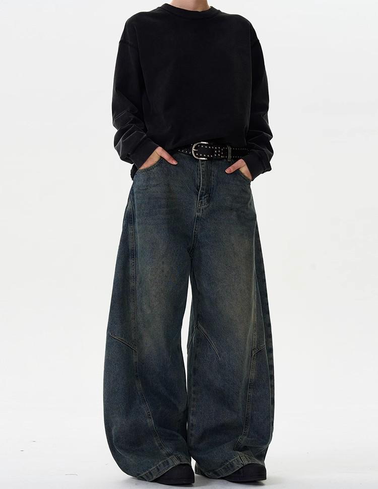 American Retro Washed Distressed Wide-Leg Jeans - Unisex Casual Trend