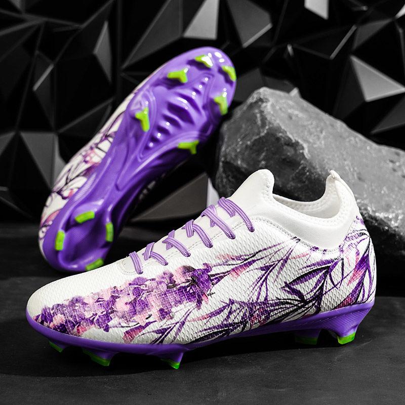 Spring Soccer Shoes Purple Print Children's Soccer Shoes Turf Training Shoes Outdoor Long Spikes Sports Soccer Shoes