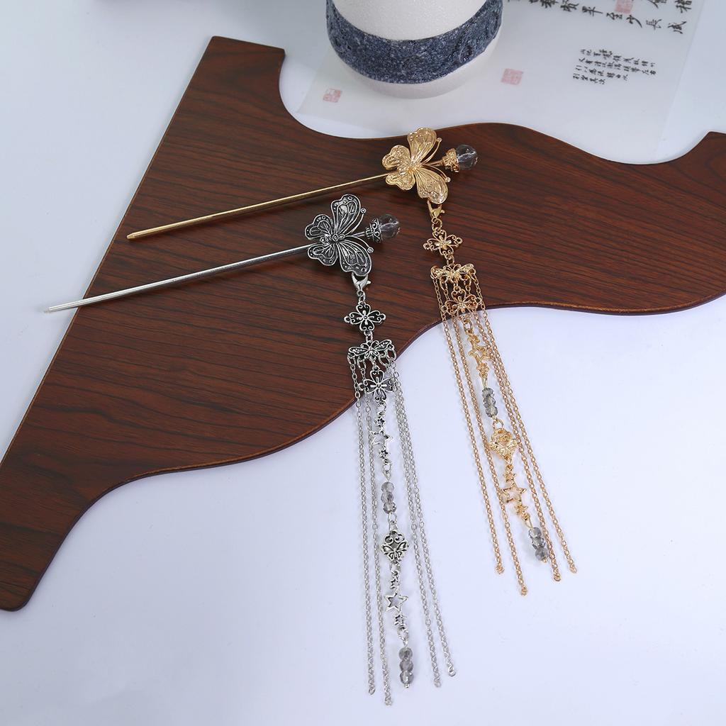 National Tide New Long Tassel Butterfly Metal Hairpin New Chinese Style Step Rock Senior Sense of Horse Dress Ancient Style Hair Accessory
