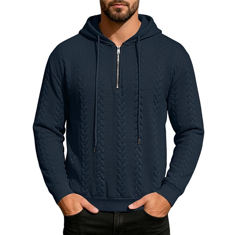 Men's Knit Half Zipper Hoodie Casual Long Sleeve Drawstring Pullover Sweater Solid Color Knitted Hooded Tops for Men Daily Streetwear Sweatshirt