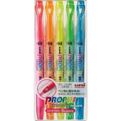 Mitsubishi Pencil Highlighter 5-Color Set PRO-PASS Window PUS-102T.5C 6cmx14cm