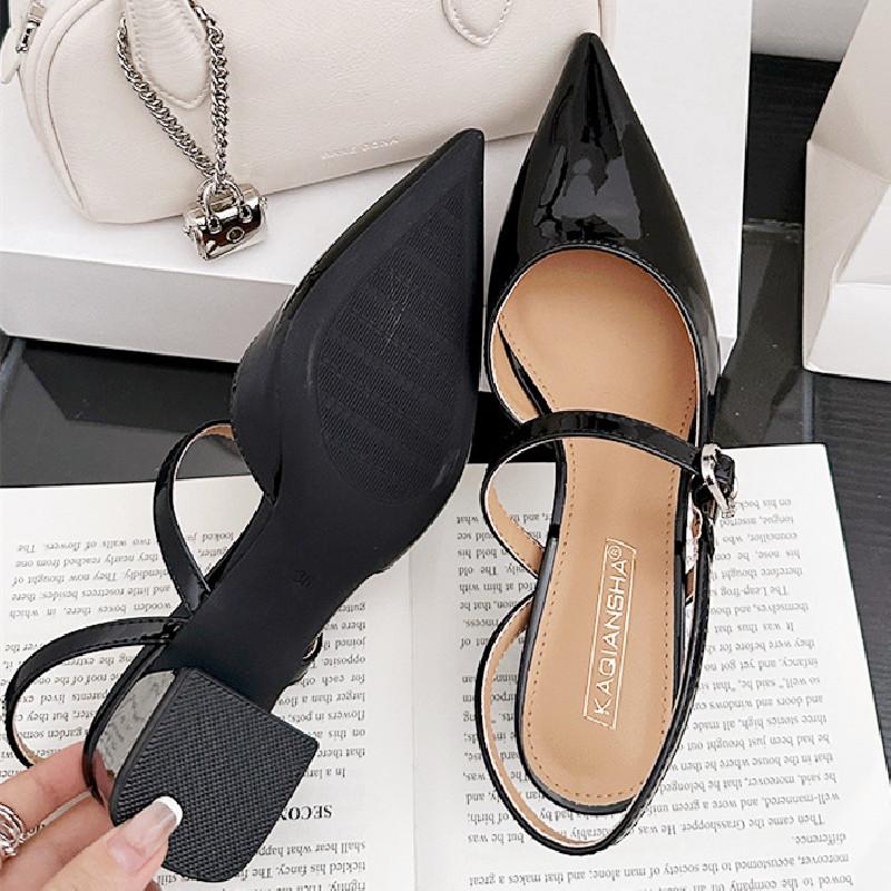Fashion High Quality Patent Leather Buckle Women Sandals Pointed Toe Back Strap Slide Sandals Fashion Comfort hoof heels Designer Shoes