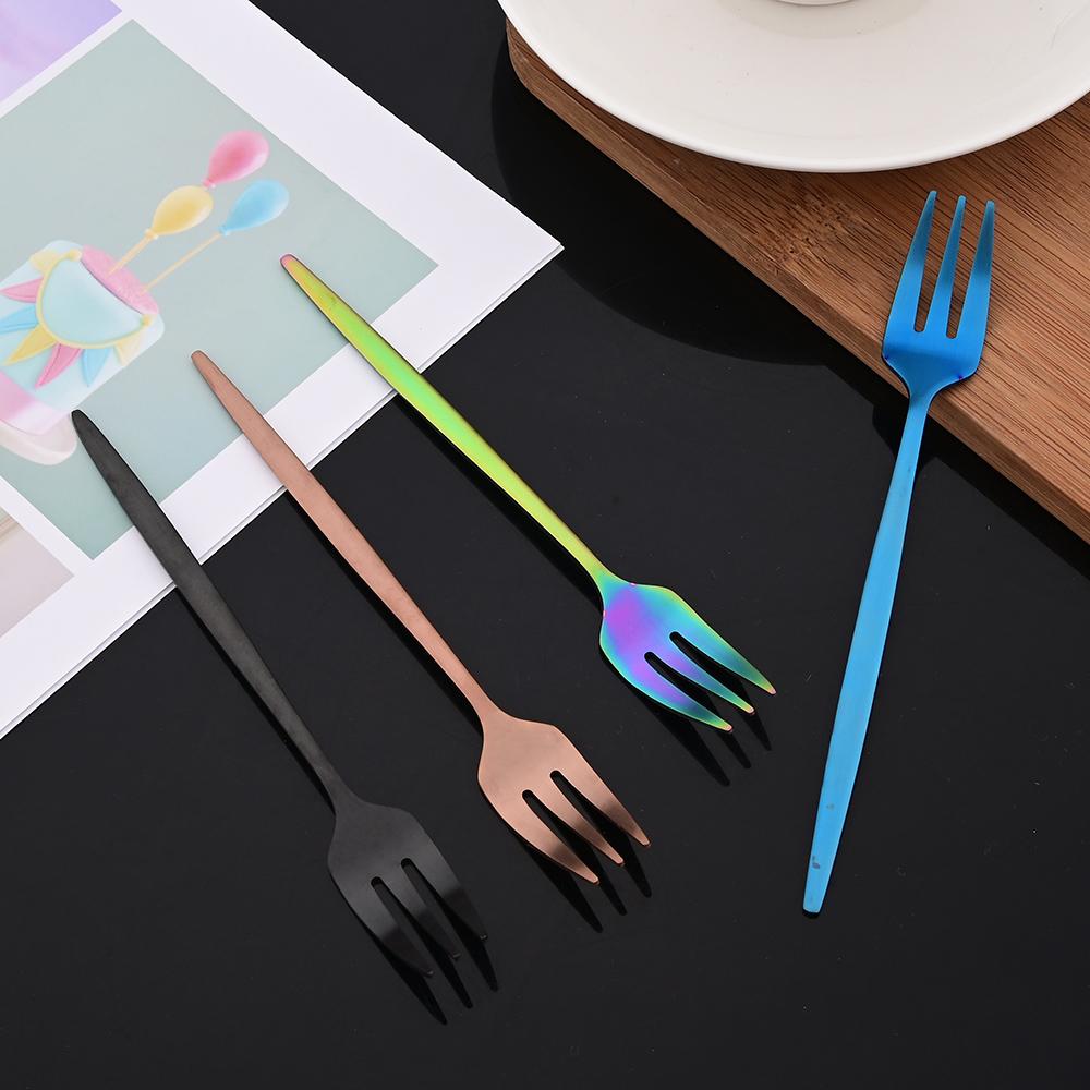 6Pcs/Set Gold Fork Set Tea Cake Snack Fork Dinnerware Cutlery Matte Stainless Steel Tableware Dessert Fruit Fork Silverware Set