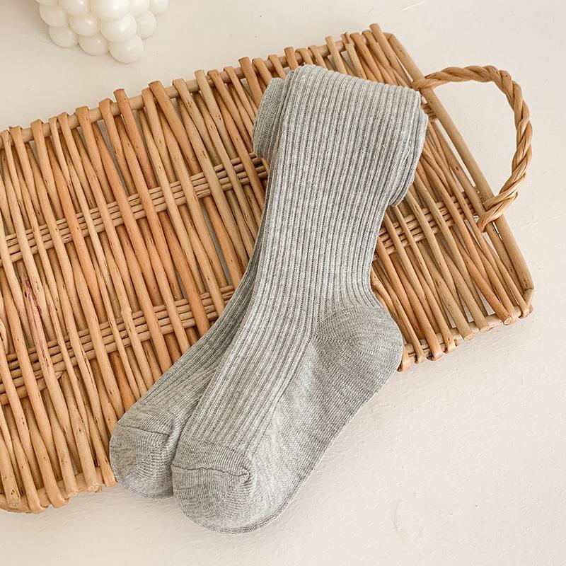 

2025 Весна та Осінь Однотонні Смугасті Дитячі Колготки для Дівчаток - Корейський Стиль M/100-110CM сірий колір