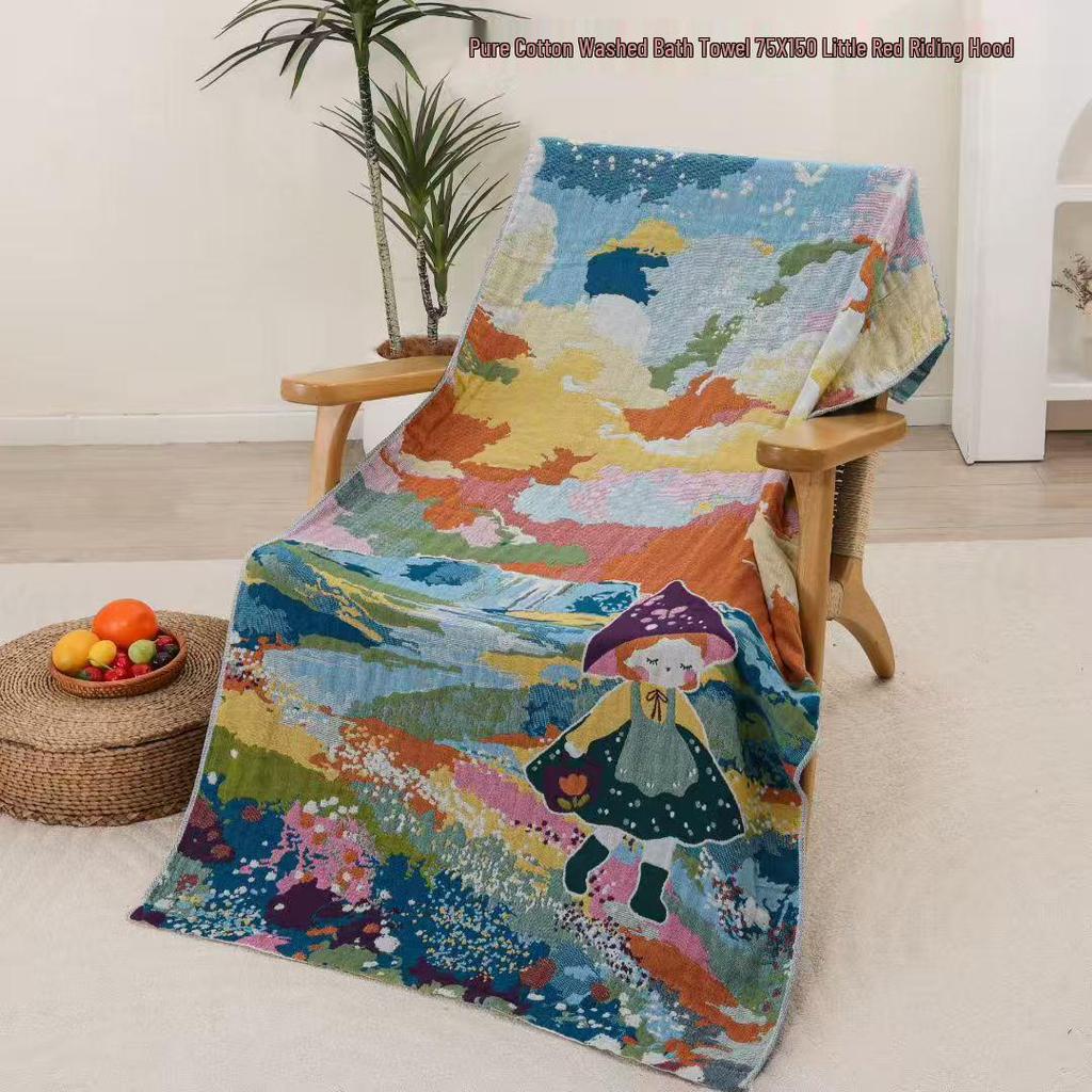 New Soft Ethnic Style Sun God Cotton Bath Towel - Skin-friendly & Absorbent