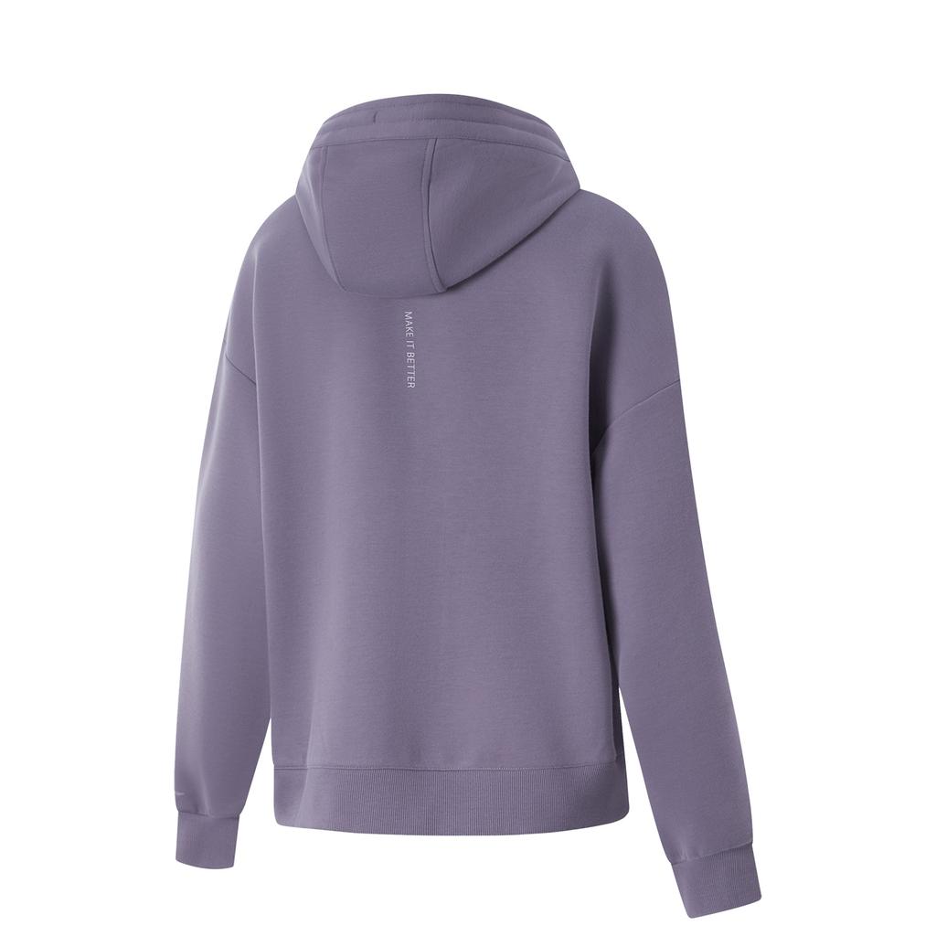 LiNing Fitness Series Sports Fashion Casual Versatile Solid Color Zip-Up Hoodie Women Hoodies Dark-Gray Purple AWDU864-6