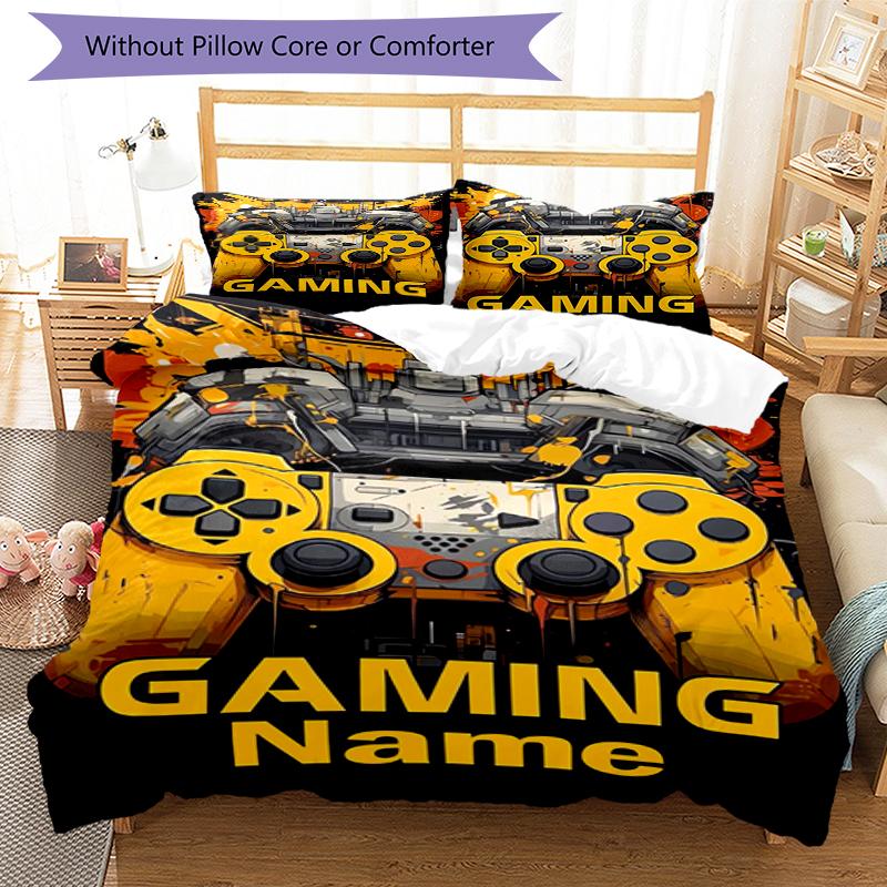 3pcs Custom Name Game Controller Bedding Set Duvet Cover Closure Includes 1 Duvet Cover & 2 Pillowcases, Soft and Comfortable for All Seasons.