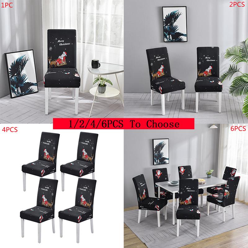 1/2/4/6Pcs Christmas Elastic Chair Cover For Dining Room Santa Claus Xmas Kitchen Home Decorative Spandex Slipcovers Seat Covers