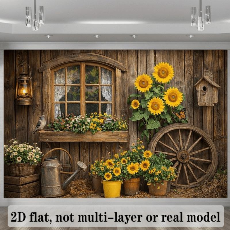 1Pcs Pastoral Country Retro Wooden Wall Sunflower Decoration Background Nature Backdrop Decorations For Photo Studio Party