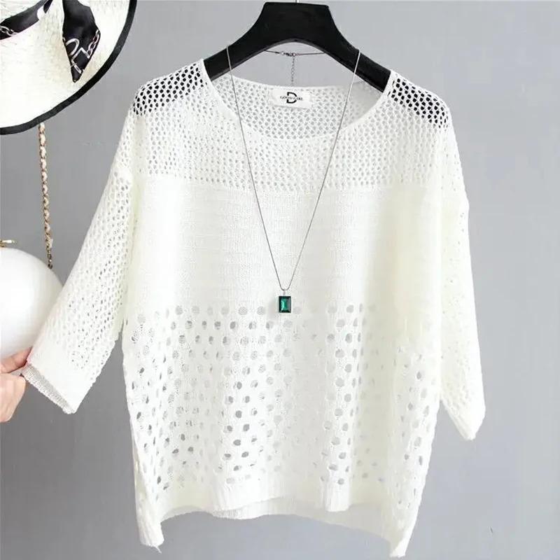 Fashion Ice Silk Women Knitted Vest Spring Summer Hollow Out Thin Bottoming Sling Streetwear Clothing Shirt